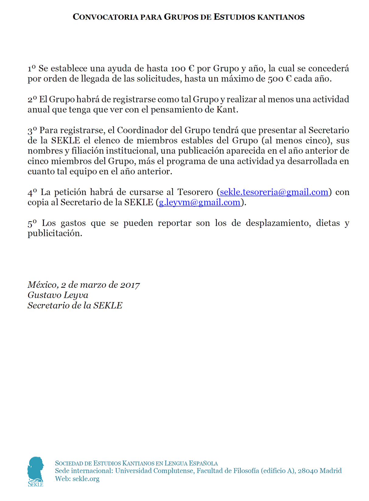 convocatoria kant
