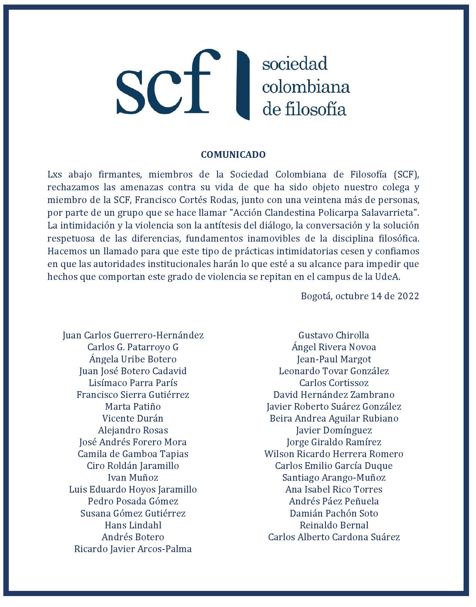 COMUNICADO y listado de firmantes